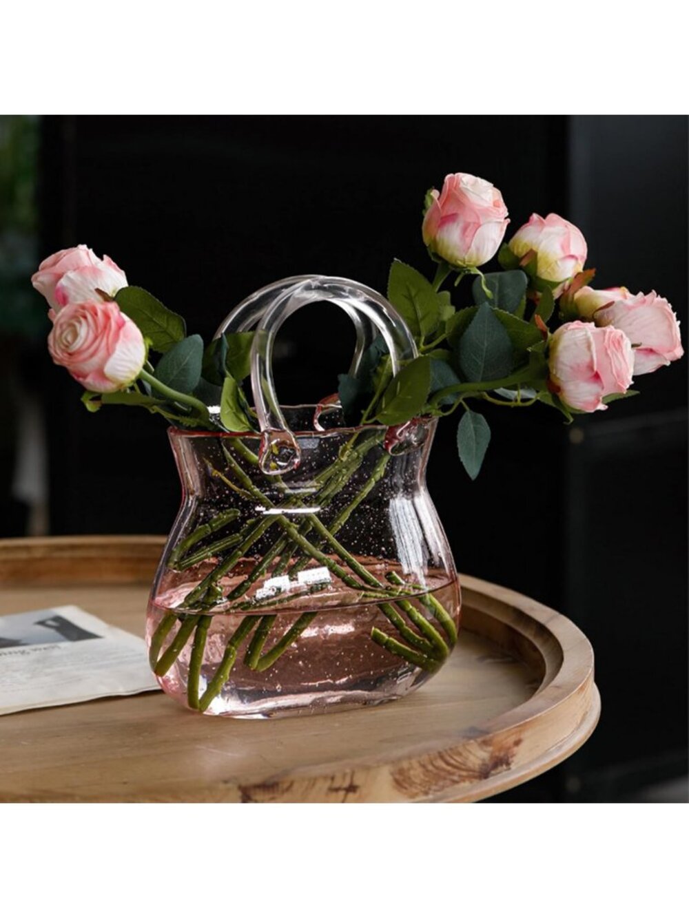 Elegant Hand Purse Vase - Unique Flower Holder with Handle & Bubbles for Home